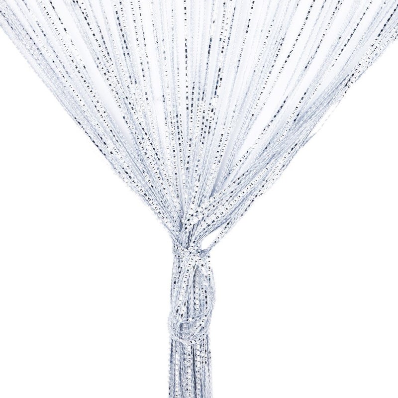 Vidillo Door String Curtain, Wall Panel Fringe Window Room Divider Blind, Home Patio Bedroom Decorative Tassel Screen Ribbon Strings Strip Silver Thread Screen for Wedding Coffee House (White) - Image 1