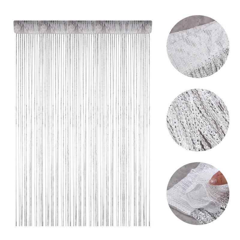 Vidillo Door String Curtain, Wall Panel Fringe Window Room Divider Blind, Home Patio Bedroom Decorative Tassel Screen Ribbon Strings Strip Silver Thread Screen for Wedding Coffee House (White) - Image 3