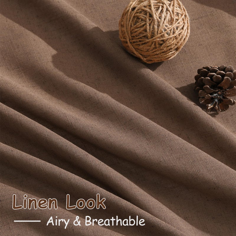 Nanspring Caramel Brown Linen Curtains 84 Inches Long For Bedroom Back Tab Light Filtering Privacy Semi Sheer Curtains Modern Farmhouse Decor Cotton Textured Curtain For Living Room 2 Panels Set 52X84 Inch - Image 5