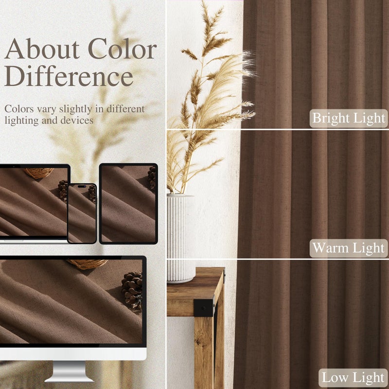 Nanspring Caramel Brown Linen Curtains 84 Inches Long For Bedroom Back Tab Light Filtering Privacy Semi Sheer Curtains Modern Farmhouse Decor Cotton Textured Curtain For Living Room 2 Panels Set 52X84 Inch - Image 4