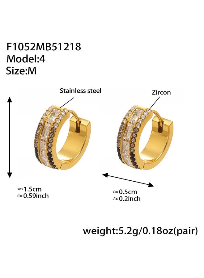 Mili 5a Zirconia Stainless Steel Multi-color Ear Studs Plated With 18k Real Gold Double Row Full Zirconia Ear Hoops Multi-size