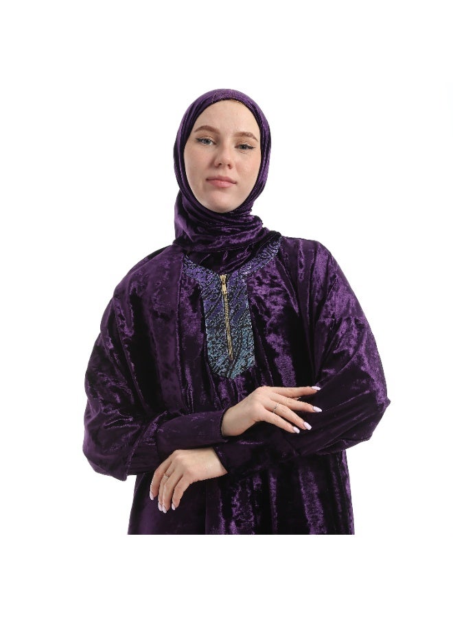 Velvet Prayer Sheet with Zipper and Attached Veil - Purple - Image 4