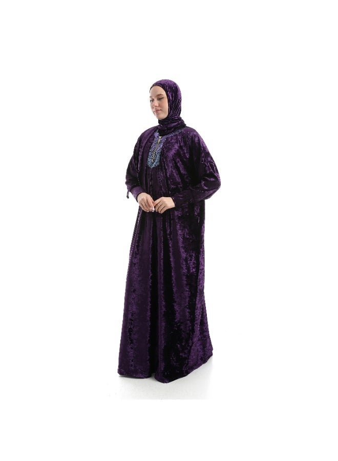 Velvet Prayer Sheet with Zipper and Attached Veil - Purple - Image 2