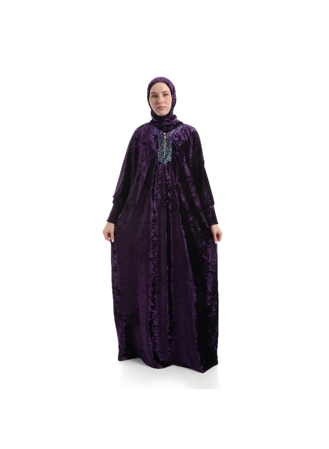 Velvet Prayer Sheet with Zipper and Attached Veil - Purple - Image 1