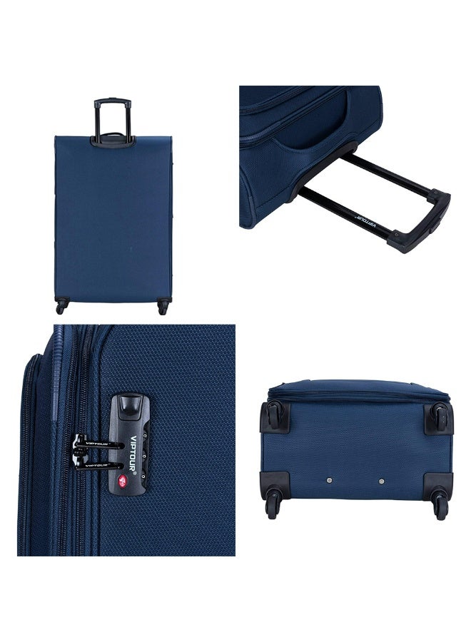VIPTOUR 4-Piece Fabric Softside Luggage Set with 360° Spinner Wheels & Number Lock – Durable Polyester Travel Trolley Bag (20’’ / 24’’ / 28’’ / 32’’) - NAVY - Image 5