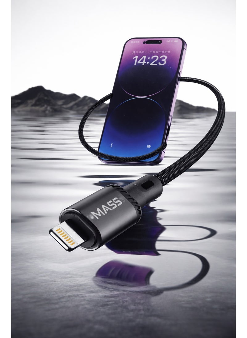 Mass (USB-C to Lightning) 27W Fast Charging Cable, Nylon Braided Model: MA-08, Compatible With iPhone 14/13/12/11 Series, MacBook, iPads and Tablets, 1M Length - Black - 1 Year Local Warranty - Image 5