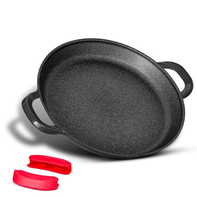 TRADITIONAL PAELLA PAN 40CM NONSTICK INDUCTION HEAVYDUTY ANTISCRATCH STAINLESS STEEL BASE PAELLAPAN FOR GAS ELECTRIC CERAMIC HOBS COOKWARE PAELLERA