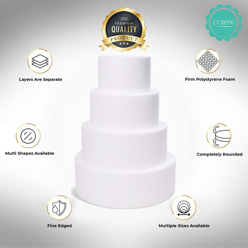 O'CREME Polystyrene Dummy Cake Decorating Display for Baked Goods Bakery Supplies Round Shape (8â€ Diameter x 5â€ High) - Image 3