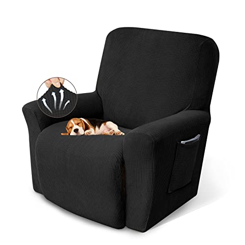 KEKUOU Recliner Chair Covers Lazy Boy Recliner Covers Stretch Couch Cover Slipcovers 1 Piece Furniture Protector with Elastic Bottom for Dog,Kids.(One Size, Black) - Image 1