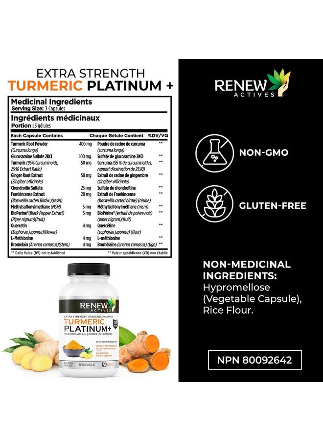 Renew Actives Turmeric Platinum 1350MG per 3 Capsules with Black Pepper & Ginger - Antioxidant, Liver & Digestive Support - Reduces Inflammation & Boosts Immunity - Made in Canada - 120 Capsules - Image 4