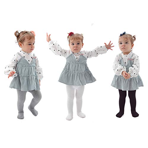 EPEIUS Little Kids Baby Girls Seamless Cable Knit Solid Cotton Tights for 2-4 Years,White/Black/Grey (Pack of 3) - Image 2