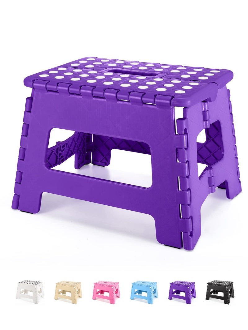 Dyforce Folding Step Stool 9", Kids Step Stool, Heavy Duty Step Stools for Adults, Compact Foot Stools, Light-Weight Toddler Step Stools for Kitchen, Bathroom, Holds Up to 300 lbs (Purple) - Image 1
