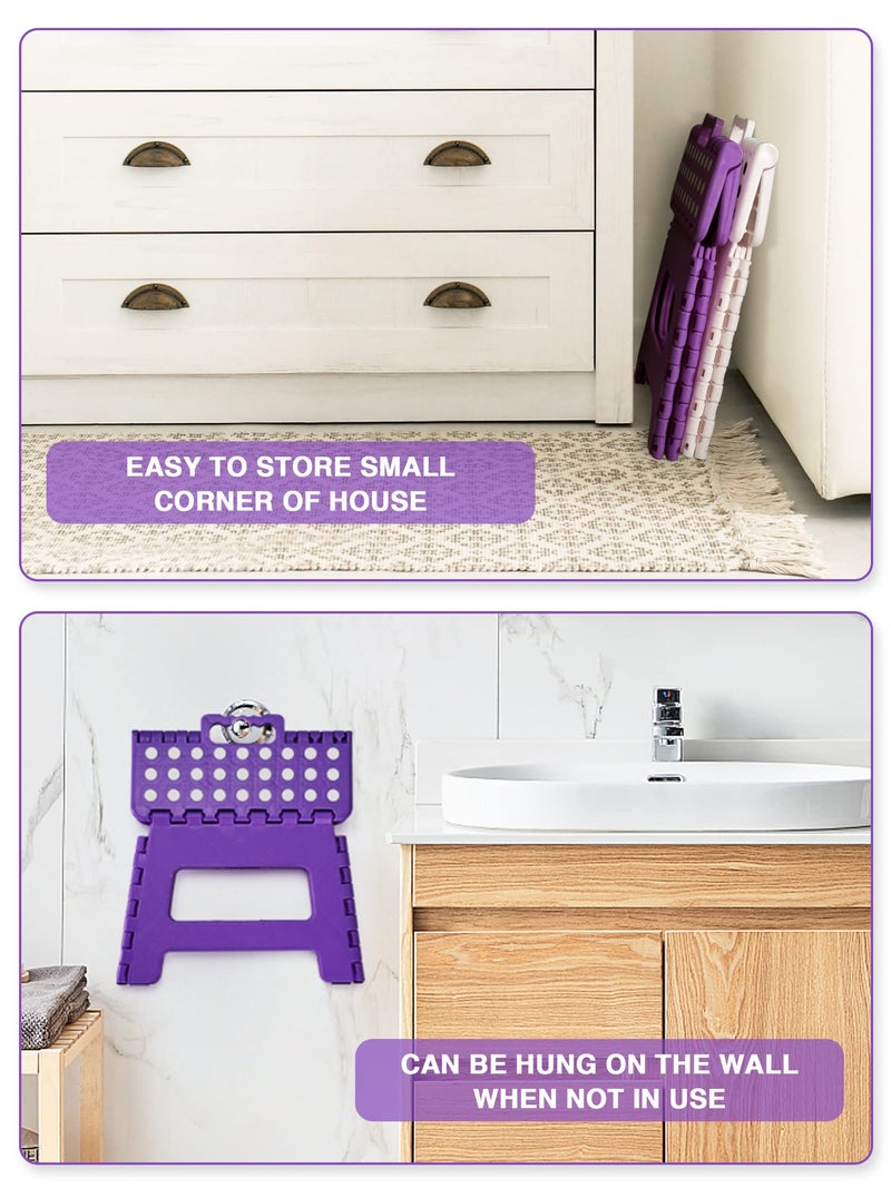 Dyforce Folding Step Stool 9", Kids Step Stool, Heavy Duty Step Stools for Adults, Compact Foot Stools, Light-Weight Toddler Step Stools for Kitchen, Bathroom, Holds Up to 300 lbs (Purple) - Image 2
