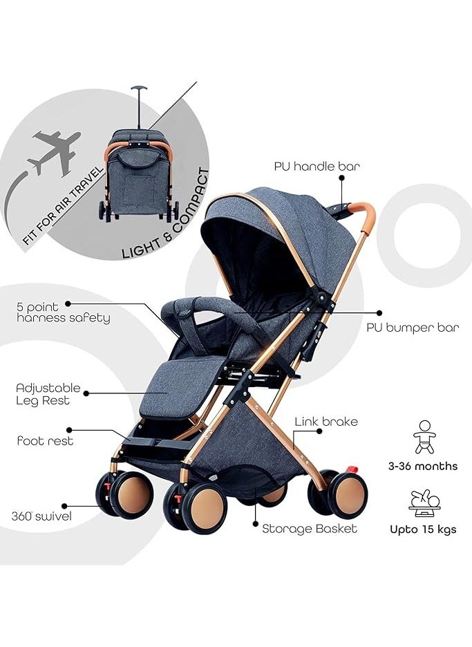 Everything For Kids Lightweight Travel Baby Stroller Compact Easy One-Hand Folding And Multi-Position Adjustable For Newborn with 5-Point Safety Harness  - Image 3