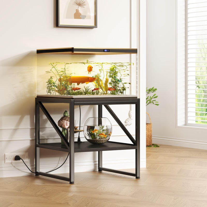 Mexin End Table with Charging Station, 20 Inch Square Side Table with USB Ports & Power Outlets, Mini Fridge Stand with 2-Tier Storage Shelf Adjustable, Industrial Wood Nightstand for Small Spaces, Black - Image 4