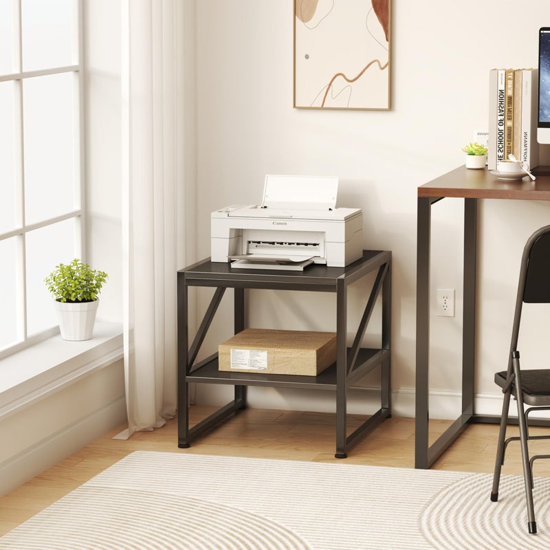 Mexin End Table with Charging Station, 20 Inch Square Side Table with USB Ports & Power Outlets, Mini Fridge Stand with 2-Tier Storage Shelf Adjustable, Industrial Wood Nightstand for Small Spaces, Black - Image 5