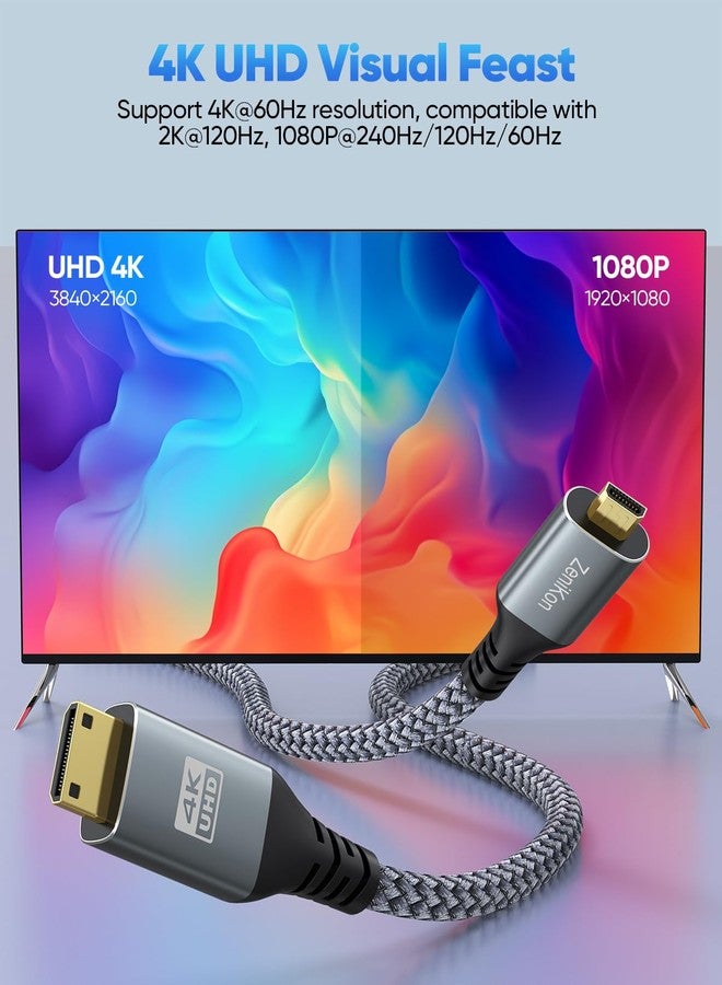 كابل زينيكون 4K من نوع Micro HDMI إلى Mini HDMI بطول 3.3 قدم، متوافق مع Raspberry Pi 5/4، الكاميرات، والشاشات المحمولة. كابل عالي السرعة من نوع Mini HDMI Type C ذكر إلى Micro HDMI Type D ذكر، سلك مضفر، يدعم دقة 4K@60Hz، 2K، 1080P، و3D. - Image 2