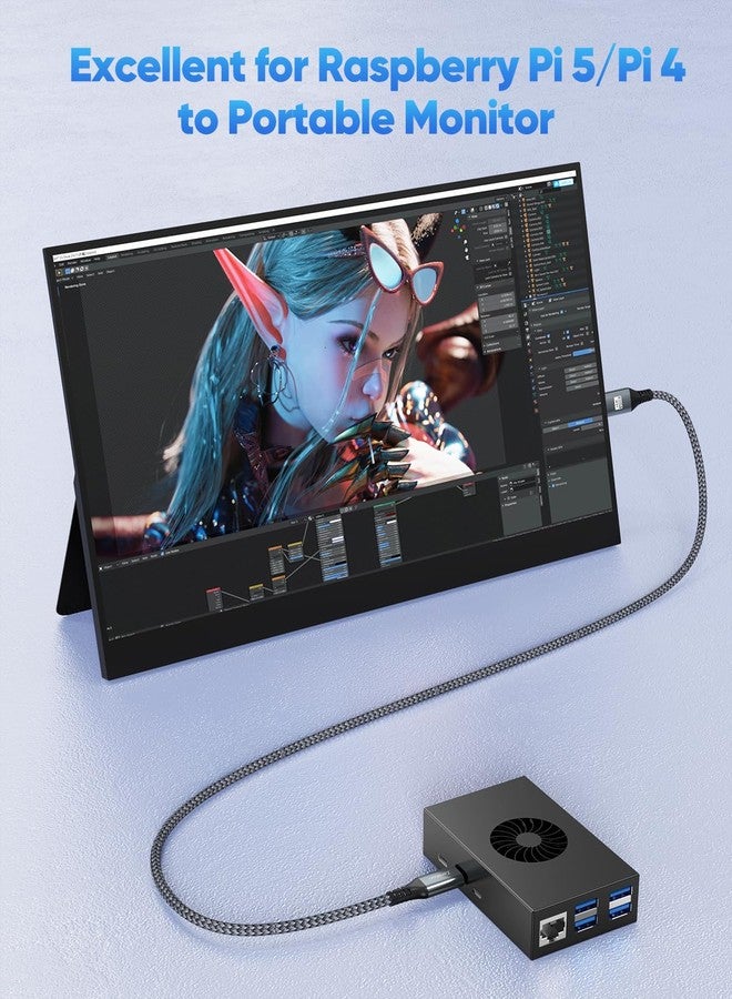 كابل زينيكون 4K من نوع Micro HDMI إلى Mini HDMI بطول 3.3 قدم، متوافق مع Raspberry Pi 5/4، الكاميرات، والشاشات المحمولة. كابل عالي السرعة من نوع Mini HDMI Type C ذكر إلى Micro HDMI Type D ذكر، سلك مضفر، يدعم دقة 4K@60Hz، 2K، 1080P، و3D. - Image 3