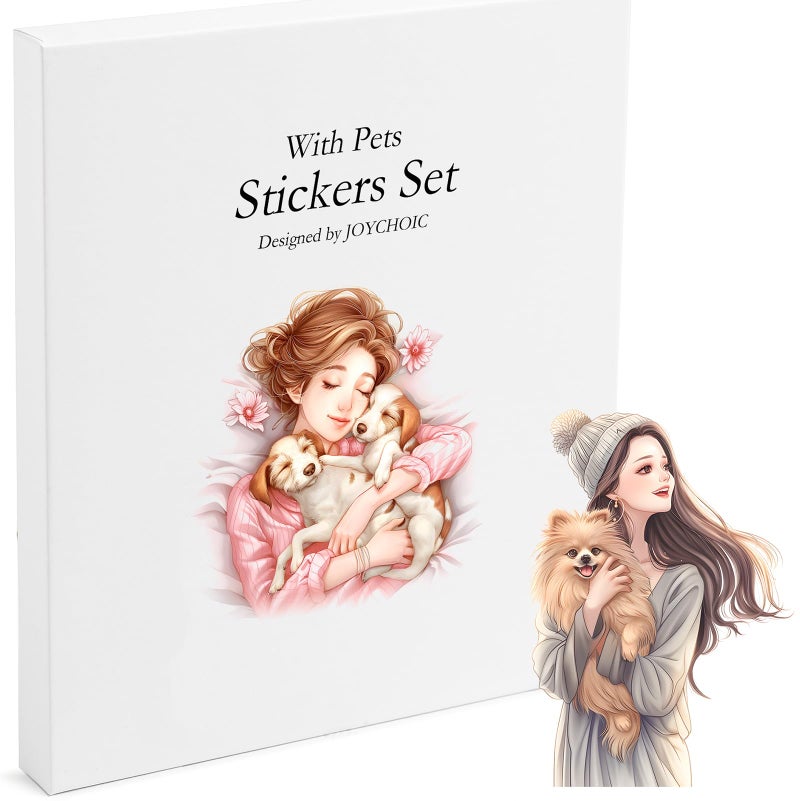 JOYCHOIC Scrapbook Stickers Set 124Pcs Girls with Pets Dogs Sticker for Scrapbooking and Journaling Junk Journal Supplies Bullet Journals Materials Planner DIY Arts Craft Collage