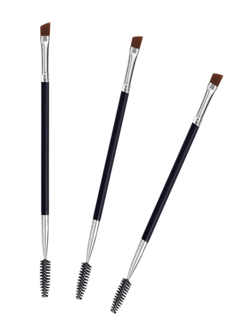 Generic 3PCS Duo  Double Headed Eye Makeup Brush, Black brush, angled eyebrow brush, spoolie brush, eyelash comb eyebrow brush tool  - Image 1