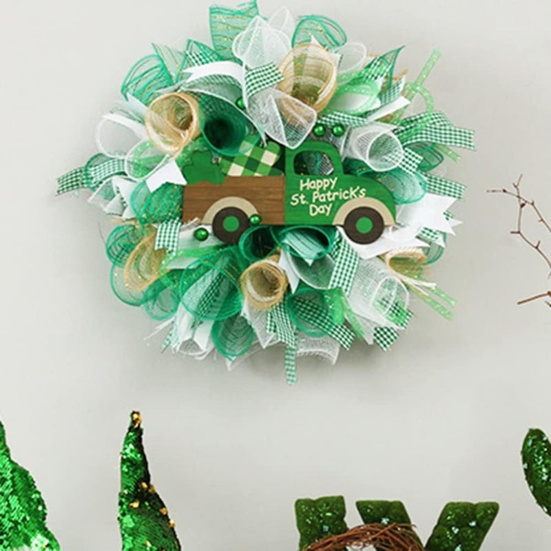ويوبلز إكليل من شرائط نبات النفل، زينة معلقة على شكل إكليل عيد القديس باتريك مع شرائط لتزيين المنزل - Image 4