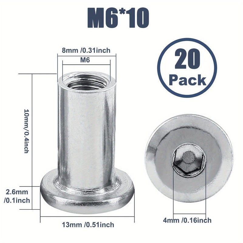 براغي أثاث من الفولاذ المقاوم للصدأ، مقاس M6 × 40 مم، رأس سداسي، عبوة من 10 قطع - Image 1