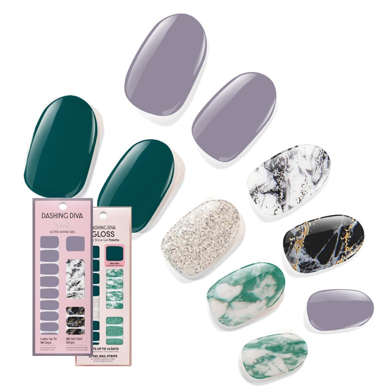 Dashing Diva Gloss Nail Strips Bundle - The Light Marble Collection - Natural Wonder & Ivy Opal - UV Free, Chip Resistant, Long Lasting Gel Stickers - Contains 2 Sets - Image 1