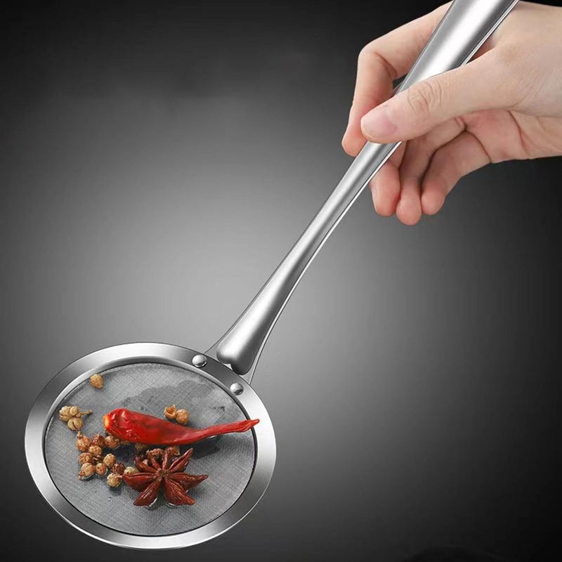 HEBEZON Hebezon Stainless Steel Oil Strainer Spoon with Long Handle Galani Jara Skimmer Spoon with Handle Cooking Accessories Items Oil Mesh Colander Light Weight Drainer Pack of 1  - Image 3