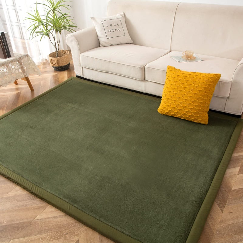 MAXYOYO Coral Velvet Area Rug, Thick Japanese Tatami Mat Living Room Carpet with Non-Slip Backing, Large Solid Color Mat for Bedroom Dormitory Yoga, Olive Green, 59"x 78" - Image 2