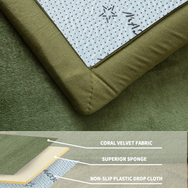 MAXYOYO Coral Velvet Area Rug, Thick Japanese Tatami Mat Living Room Carpet with Non-Slip Backing, Large Solid Color Mat for Bedroom Dormitory Yoga, Olive Green, 59"x 78" - Image 5