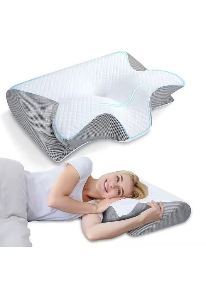Memory Foam Cervical Pillow, 2 in 1 Ergonomic Contour Orthopedic Pillow for Neck Pain, Contoured Support Pillows for Side Back Stomach Sleepers  - Image 1