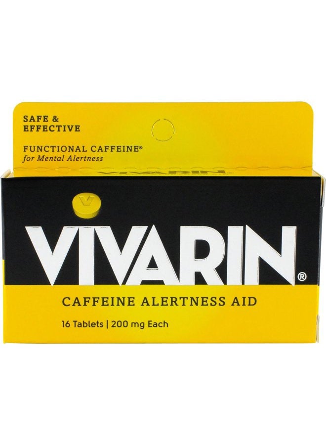Vivarin أقراص الكافيين، 200 ملغ كافيين في كل قرص، يساعدك بأمان وفعالية على البقاء مستيقظًا، مساعد للانتباه، مكمل طاقة، 16 قرص - 1 عبوة - Image 1