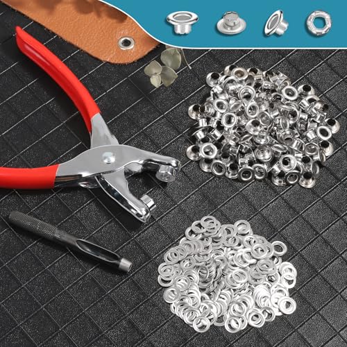 PAXCOO 803Pcs Grommet Tool Kit 6mm 1/4 Inch(Inside Hole Size) Eyelet Kit with 400Pcs Eyelets Grommets, 400Pcs Washers and Grommet Eyelet Pliers for Leather/Belt/Shoes/Crafts - Image 5