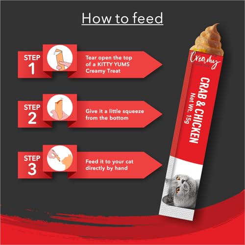 Kitty Yums Kitten & Adult Creamy Lickable Cat Treat (75g x 5 Sticks, 375g) Pack | Crab and Chicken Flavour | Taurine for Heart & Vision | Promotes Hydration | Antioxidants Boost Immunity - Image 5
