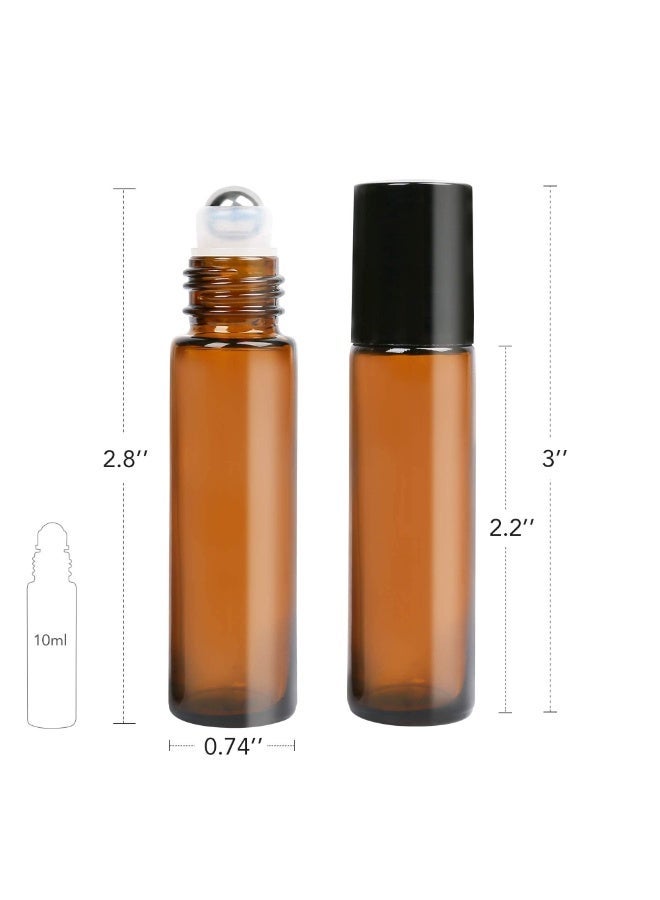 8 Pack 10ml Amber Glass Roller Bottles, Smooth Roll-On Applicators and Caps, Leakproof Essential Oil Travel Bottles - Image 2
