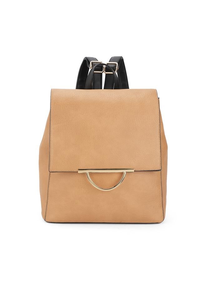 globus Tan Textured Metal Detail Backpack - Image 1