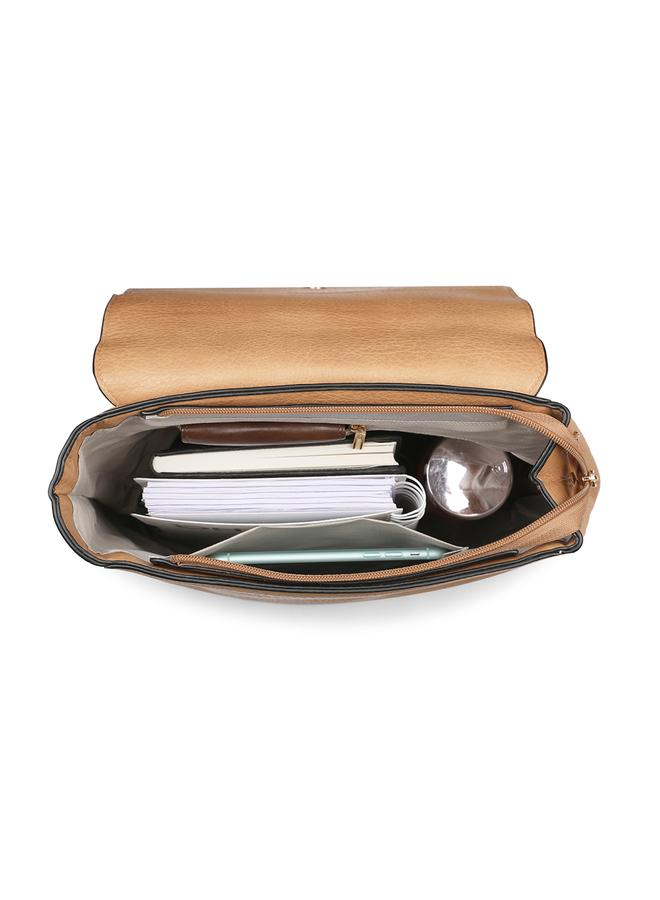globus Tan Textured Metal Detail Backpack - Image 4