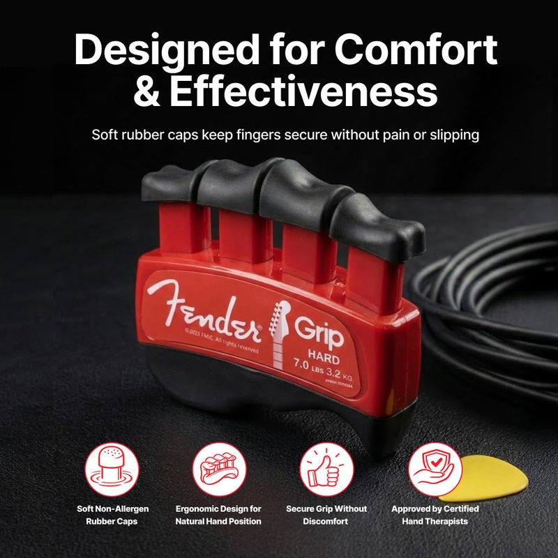 Fender GRIP Hand and Finger Exerciser (Hard - 7lbs / 3.2kg) â€“ Best Ergonomic Finger Strengthener to improve play on all stringed instruments (Guitar, Bass, Violin, etc.) - Image 5