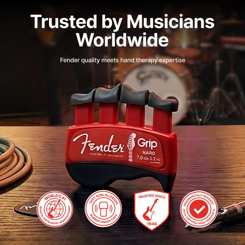 Fender GRIP Hand and Finger Exerciser (Hard - 7lbs / 3.2kg) â€“ Best Ergonomic Finger Strengthener to improve play on all stringed instruments (Guitar, Bass, Violin, etc.) - Image 2