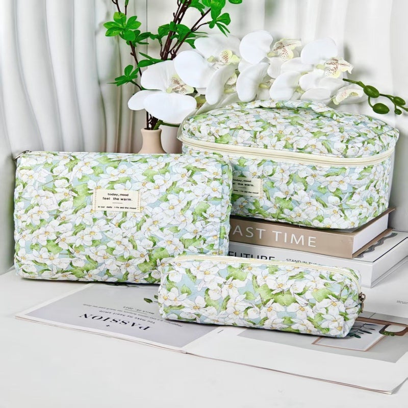 New Hand-Held Quilted Cotton Floral Cosmetic Bag Women'S Lipstick Cosmetic Storage Bag High-Value Floral Pencil Case - Image 1