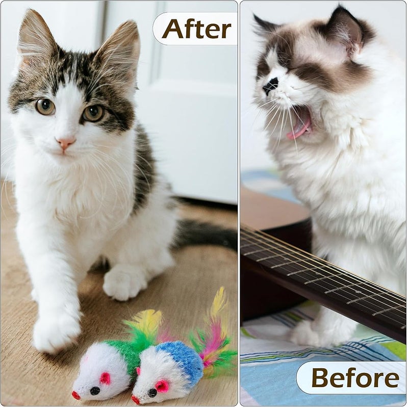 Famgee 20 PCS Furry Cat Toys Squeak Mouse Rattle Mice Cat Catcher Pet Toys with Feather Tails (Random Color) - Image 4