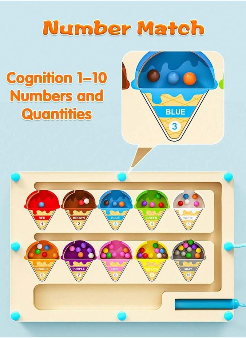 null - Wooden Magnetic Ice Cream Maze Puzzle - Color u0026 Number Sorting Toy for Toddlers - Enhances Fine Motor Skills and Encourages Creative Thinking - Image 1