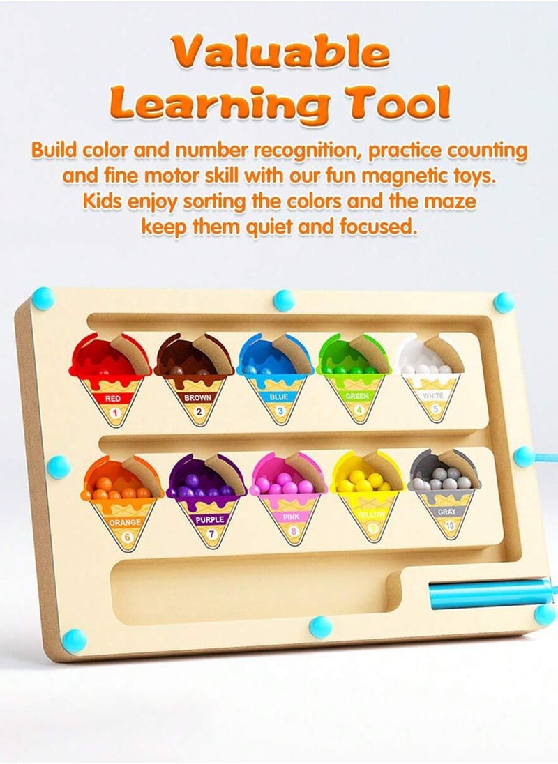 null - Wooden Magnetic Ice Cream Maze Puzzle - Color u0026 Number Sorting Toy for Toddlers - Enhances Fine Motor Skills and Encourages Creative Thinking - Image 1