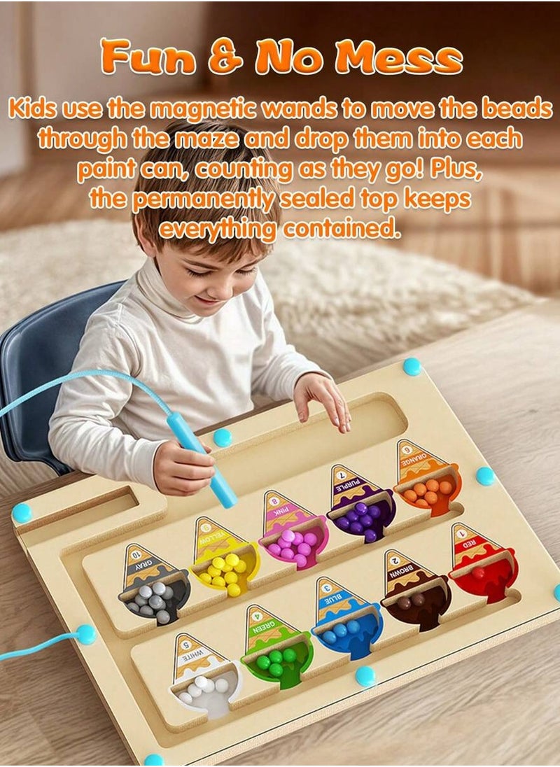 null - Wooden Magnetic Ice Cream Maze Puzzle - Color u0026 Number Sorting Toy for Toddlers - Enhances Fine Motor Skills and Encourages Creative Thinking - Image 1