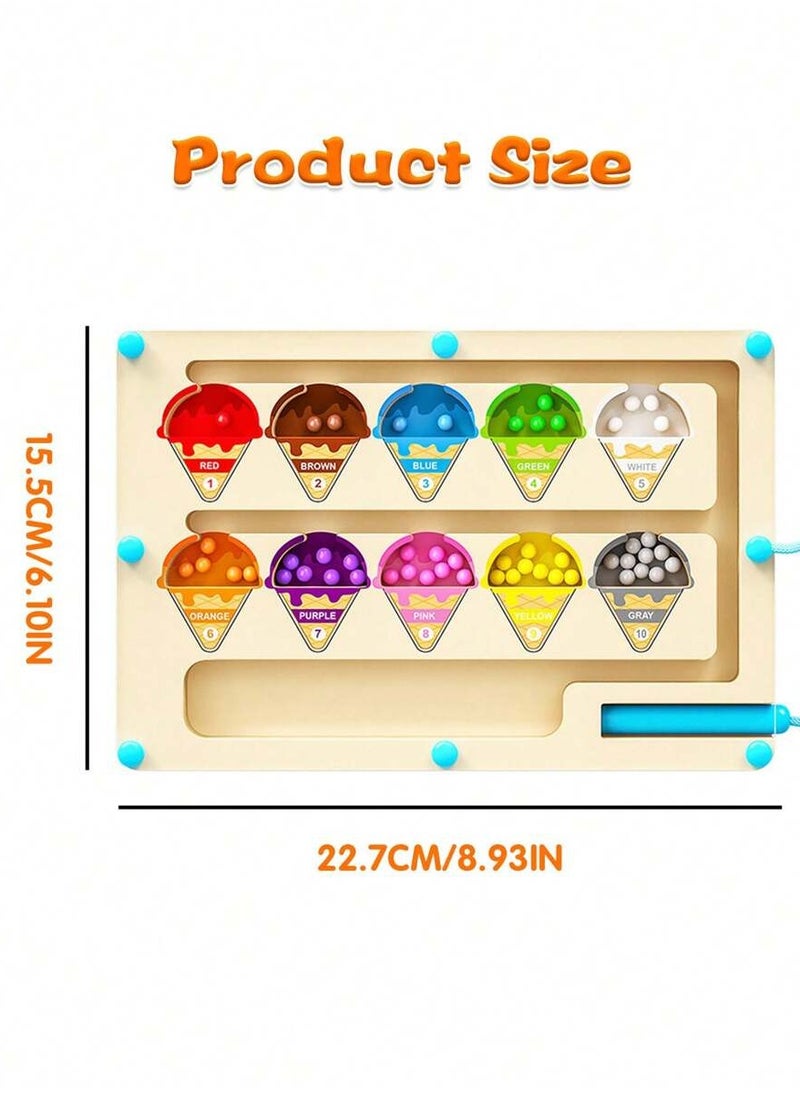 null - Wooden Magnetic Ice Cream Maze Puzzle - Color u0026 Number Sorting Toy for Toddlers - Enhances Fine Motor Skills and Encourages Creative Thinking - Image 1