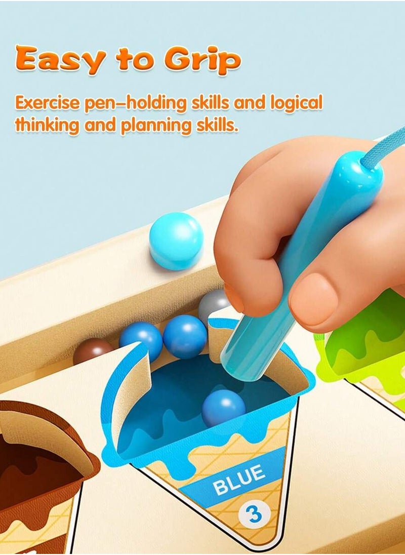 null - Wooden Magnetic Ice Cream Maze Puzzle - Color u0026 Number Sorting Toy for Toddlers - Enhances Fine Motor Skills and Encourages Creative Thinking - Image 1