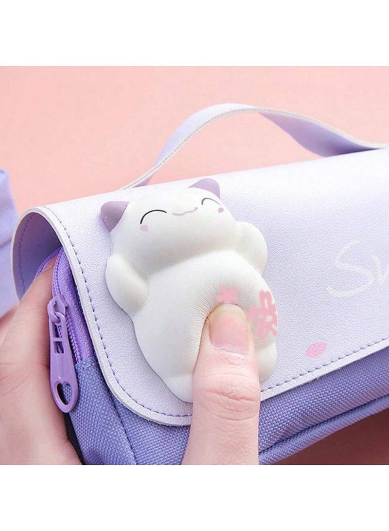 Large Capacity Purple Pencil Case with Cute 3D Cat, Handle  Double Zippers – School  Office Stationery Organizer - Image 2