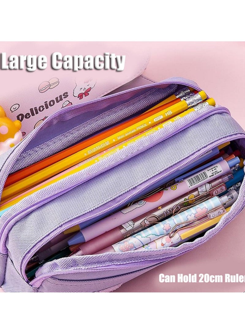 Large Capacity Purple Pencil Case with Cute 3D Cat, Handle  Double Zippers – School  Office Stationery Organizer - Image 5