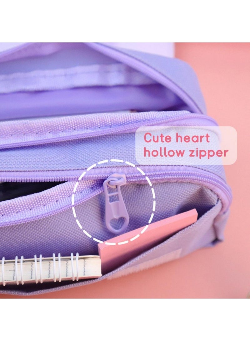 Large Capacity Purple Pencil Case with Cute 3D Cat, Handle  Double Zippers – School  Office Stationery Organizer - Image 4