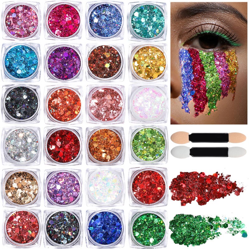 Teenitor 24 Colors Body & Hair Glitter Gel - Face, Body, Hair Glitter for Halloween Makeup Festival - Image 1